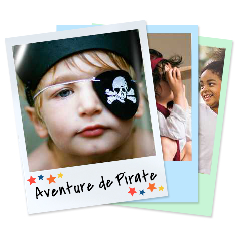 Ensemble de tirages rétros représentants un enfant déguisé en pirate et d’autres enfants. 