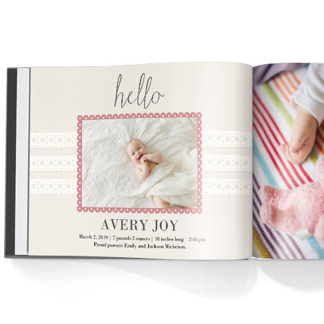 Photo book. Hello baby girl theme