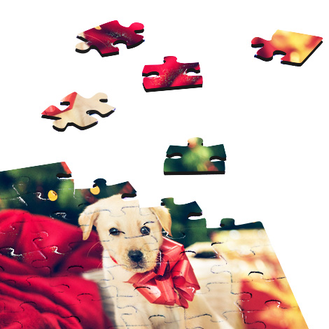 incomplete jigsaw puzzle with picture of a dog